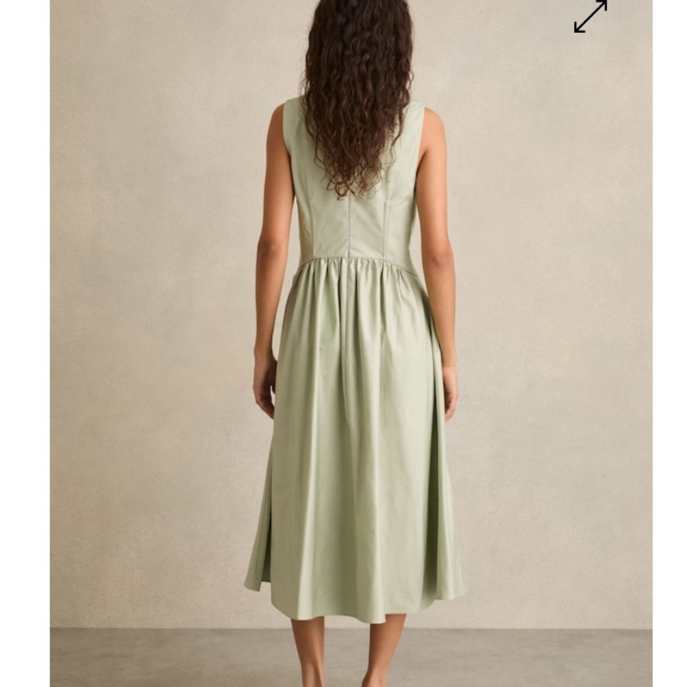 Reiss Liza 100% Cotton Corset Midi Dress in Sage Size 2 - Picture 5 of 15